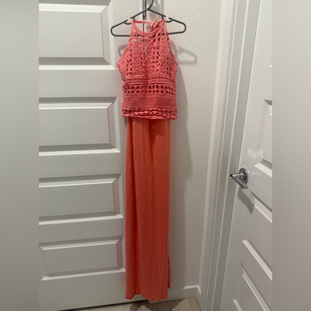 Brand New Coral Crochet Maxi Dress